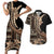 Samoa Siapo Mamanu Couples Matching Short Sleeve Bodycon Dress and Hawaiian Shirt Plumeria Black Motifs