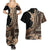 Samoa Siapo Mamanu Couples Matching Summer Maxi Dress and Hawaiian Shirt Plumeria Black Motifs