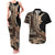 Samoa Siapo Mamanu Couples Matching Tank Maxi Dress and Hawaiian Shirt Plumeria Black Motifs