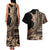 Samoa Siapo Mamanu Couples Matching Tank Maxi Dress and Hawaiian Shirt Plumeria Black Motifs