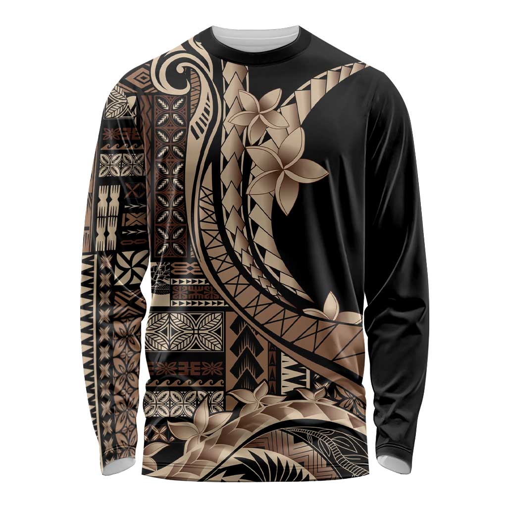 Samoa Siapo Mamanu Long Sleeve Shirt Plumeria Black Motifs