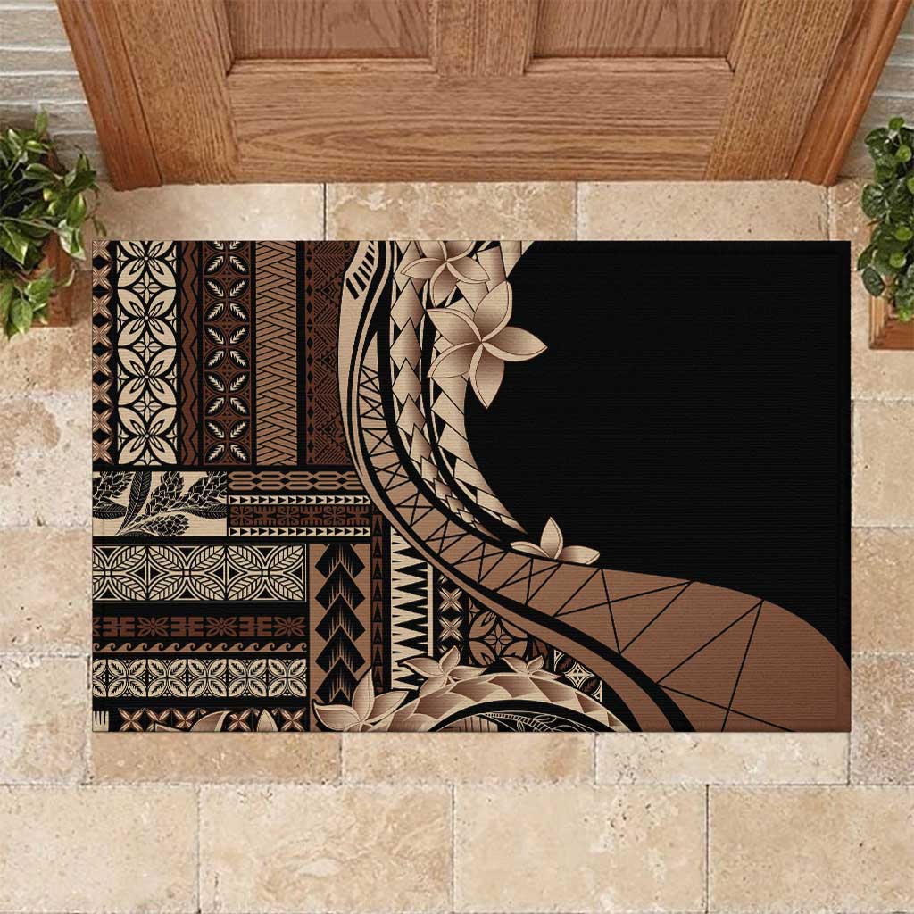 Samoa Siapo Mamanu Rubber Doormat Plumeria Black Motifs