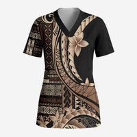 Samoa Siapo Mamanu Scrub Top Plumeria Black Motifs - Polynesian Pride