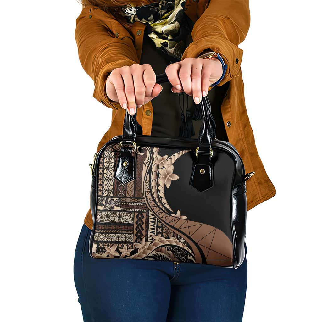 Samoa Siapo Mamanu Shoulder Handbag Plumeria Black Motifs