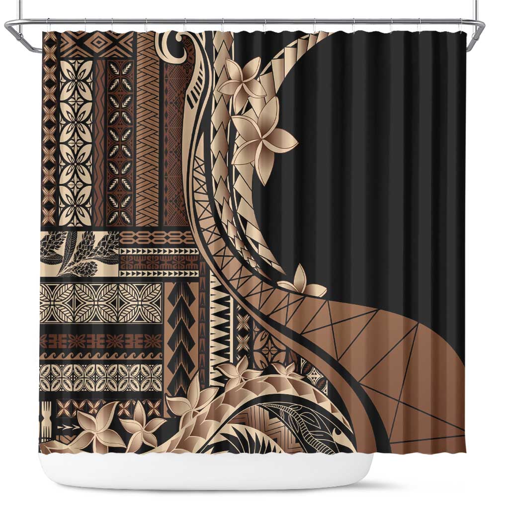 Samoa Siapo Mamanu Shower Curtain Plumeria Black Motifs