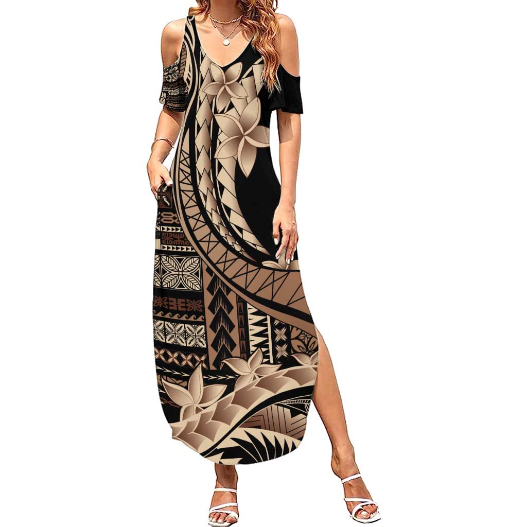 Samoa Siapo Mamanu Summer Maxi Dress Plumeria Black Motifs