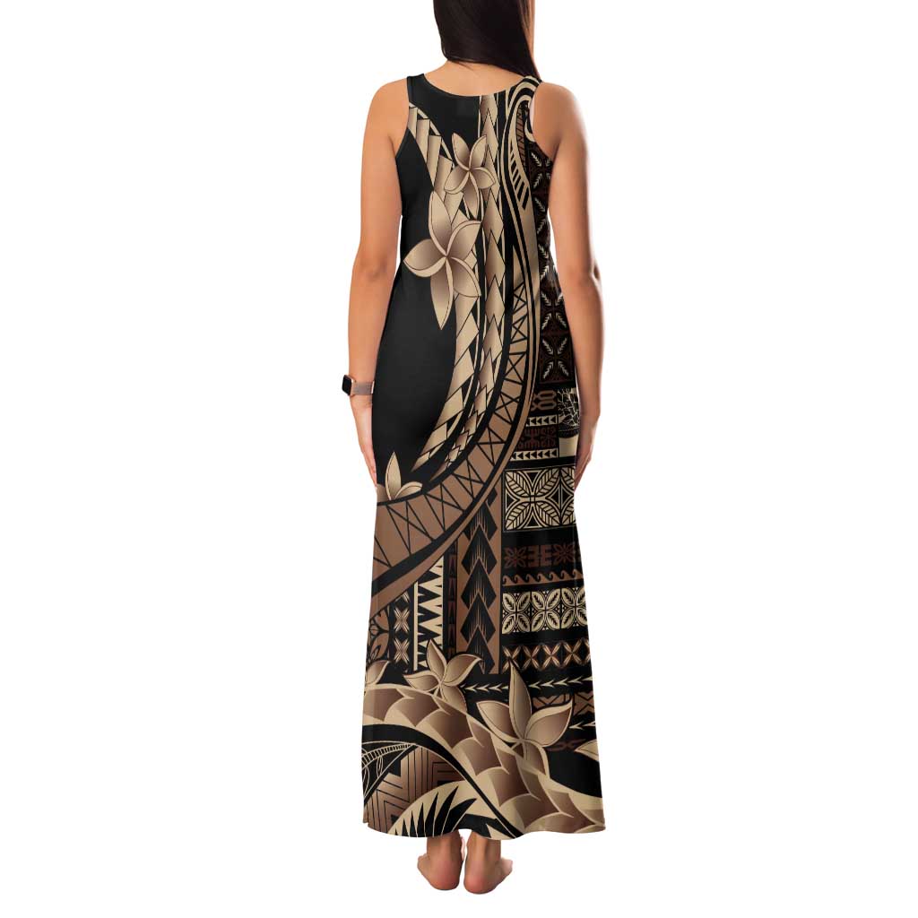 Samoa Siapo Mamanu Tank Maxi Dress Plumeria Black Motifs LT7 - Polynesian Pride