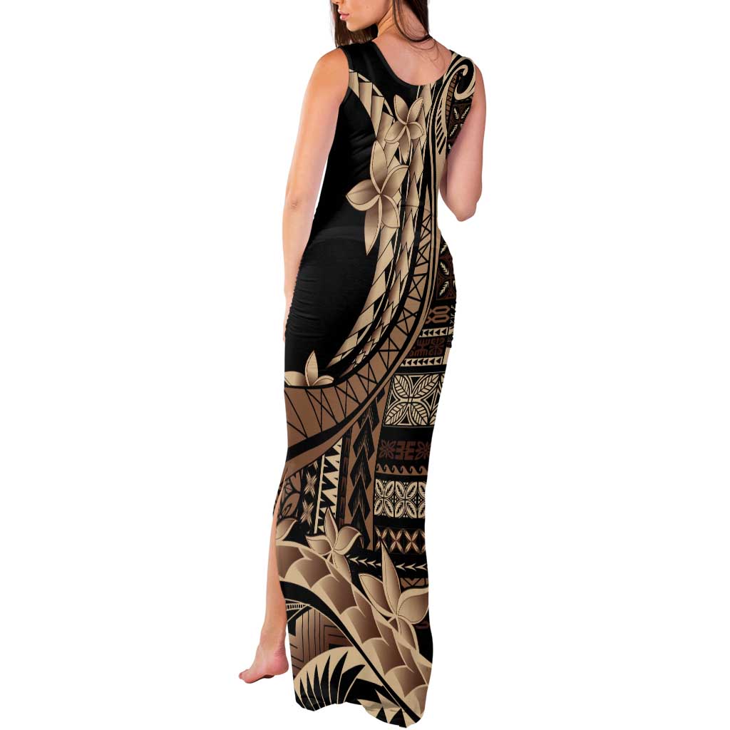 Samoa Siapo Mamanu Tank Maxi Dress Plumeria Black Motifs LT7 - Polynesian Pride