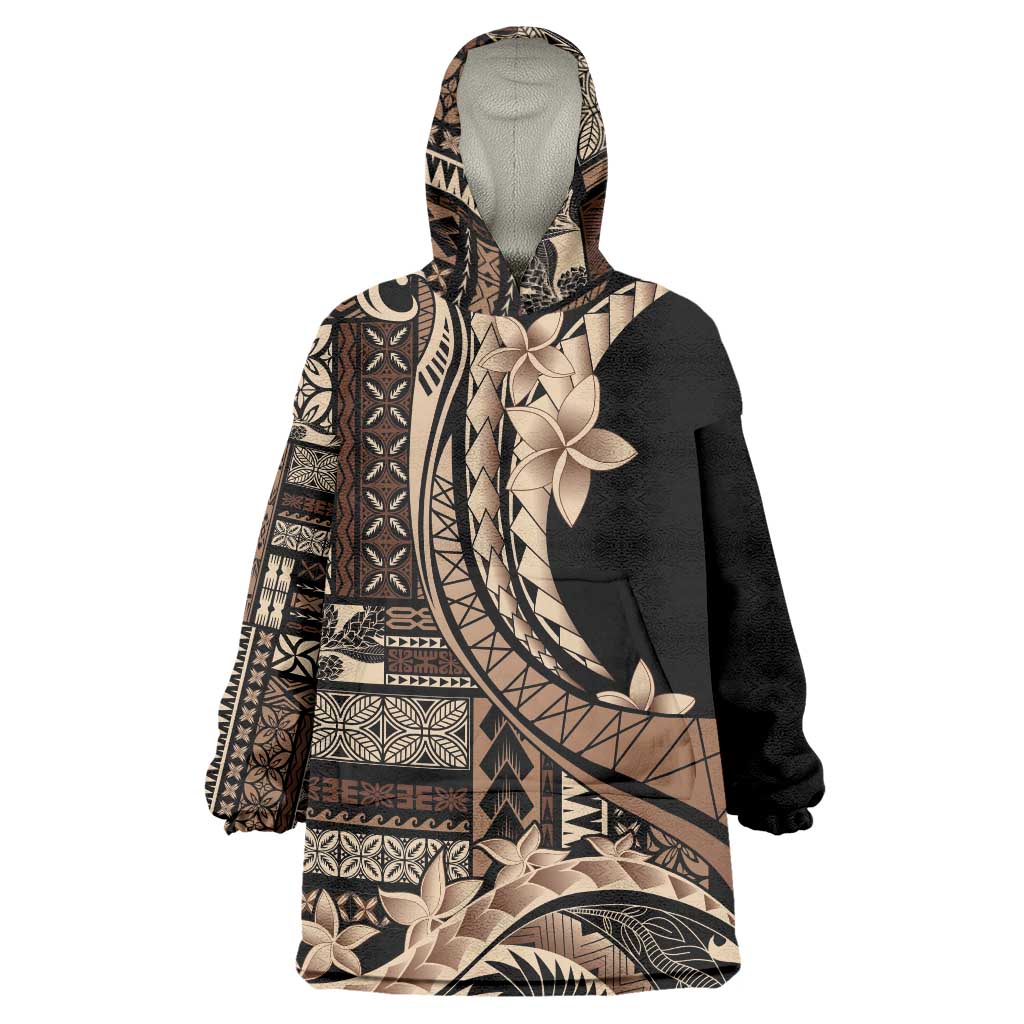 Samoa Siapo Mamanu Wearable Blanket Hoodie Plumeria Black Motifs