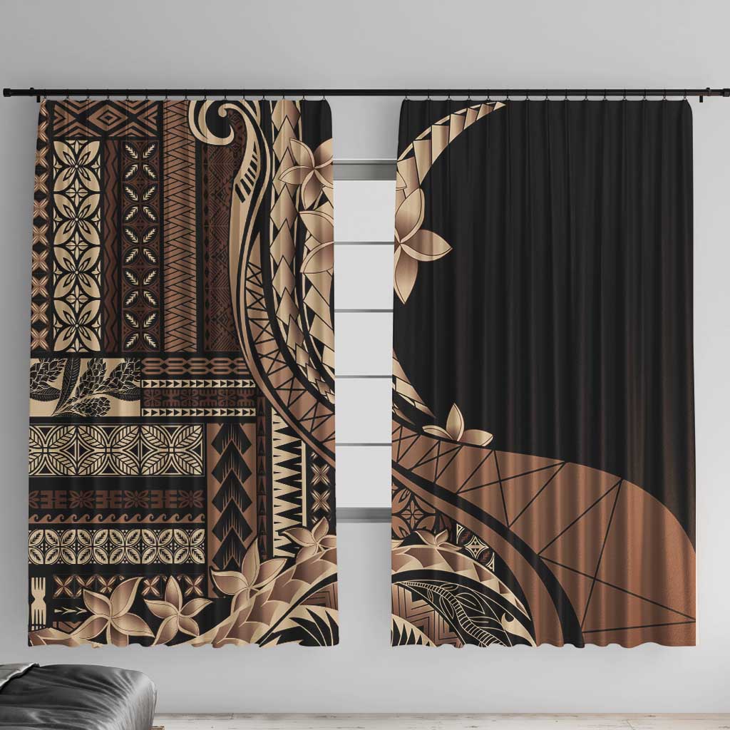 Samoa Siapo Mamanu Window Curtain Plumeria Black Motifs