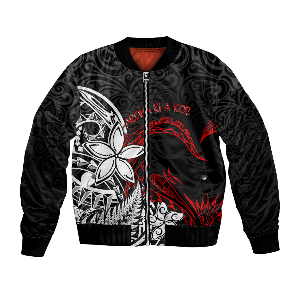New Zealand Aotearoa Valentine Bomber Jacket Couple Maori Aroha Ki a Koe Ver.02 LT7 Unisex Black - Polynesian Pride