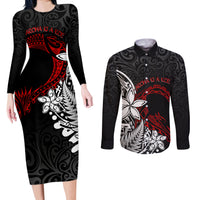 New Zealand Aotearoa Valentine Couples Matching Long Sleeve Bodycon Dress and Long Sleeve Button Shirt Couple Maori Aroha Ki a Koe Ver.02 LT7 Black - Polynesian Pride
