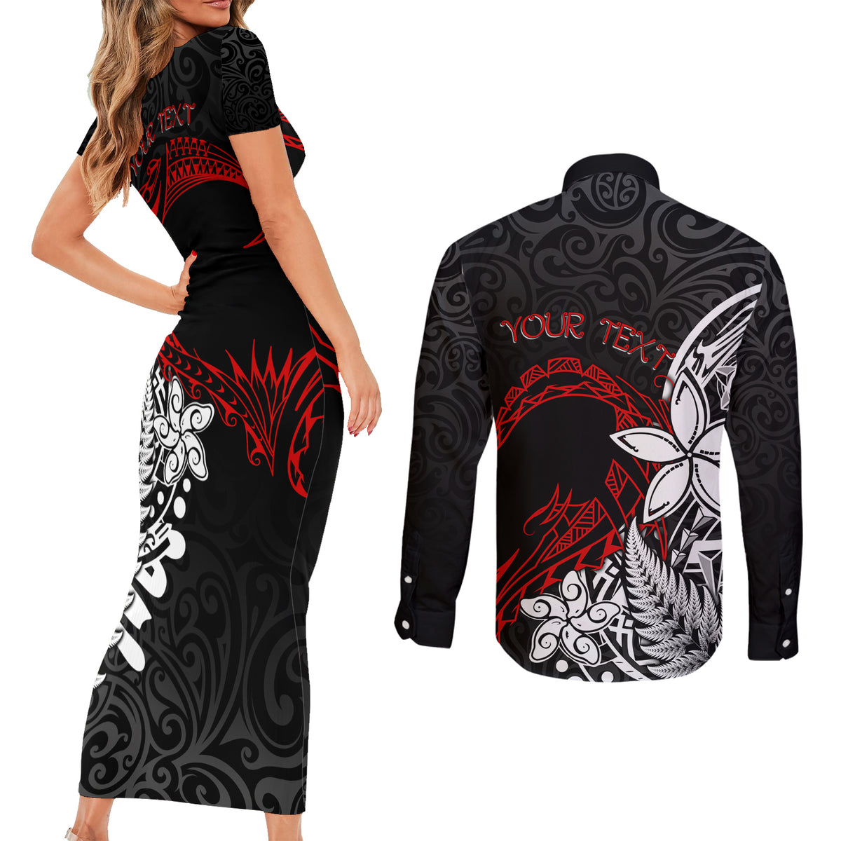 New Zealand Aotearoa Valentine Couples Matching Short Sleeve Bodycon Dress and Long Sleeve Button Shirt Couple Maori Aroha Ki a Koe Ver.02 LT7 - Polynesian Pride