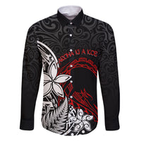 New Zealand Aotearoa Valentine Family Matching Off Shoulder Maxi Dress and Hawaiian Shirt Couple Maori Aroha Ki a Koe Ver.02 LT7 Dad's Shirt - Long Sleeve Black - Polynesian Pride