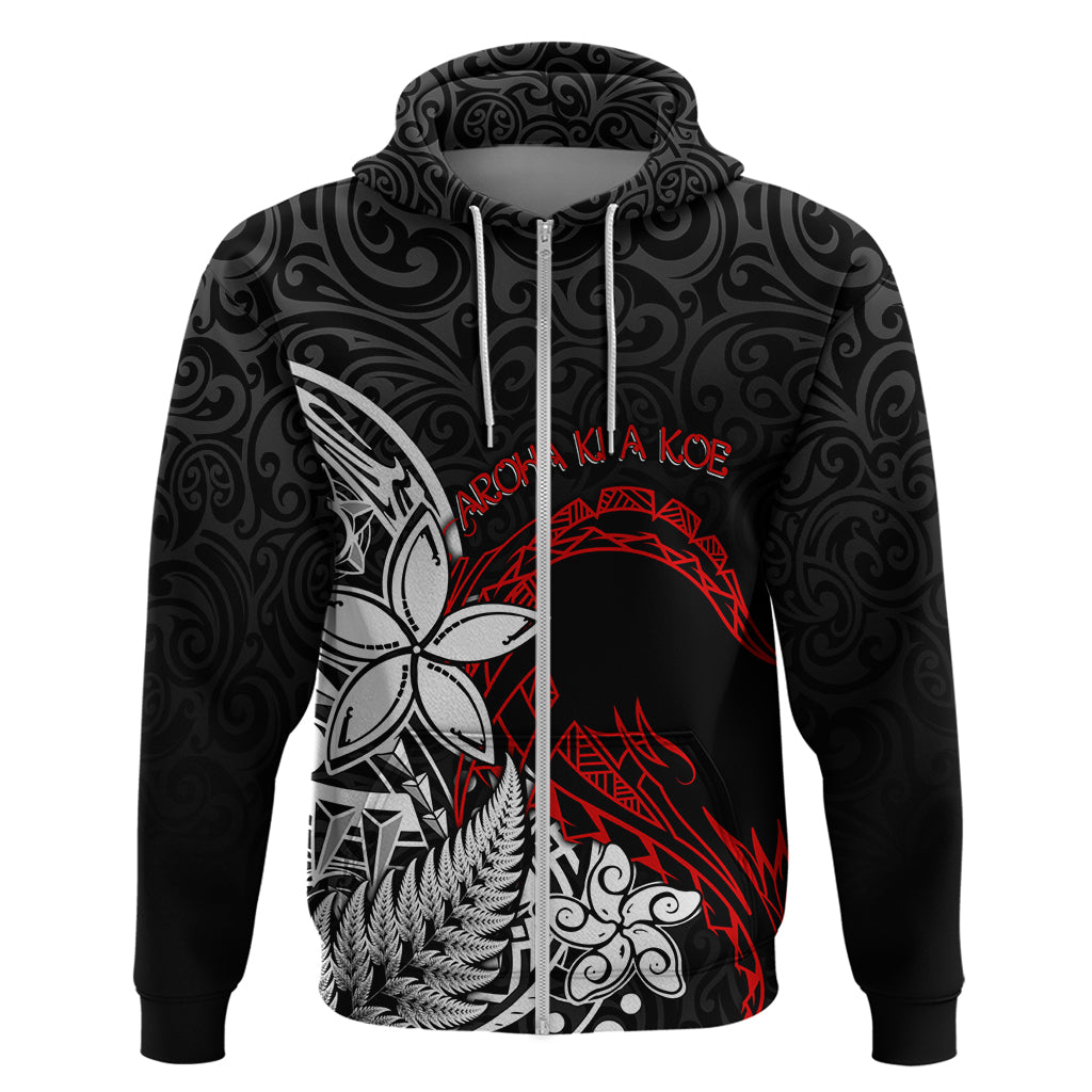 New Zealand Aotearoa Valentine Zip Hoodie Couple Maori Aroha Ki a Koe Ver.02 LT7 Zip Hoodie Black - Polynesian Pride