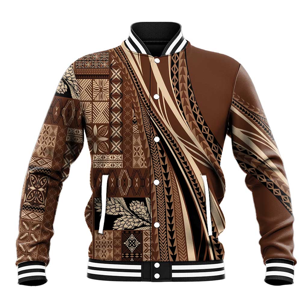 Pasifika Women's Day - Samoa Siapo Malu Tattoo Inspired Baseball Jacket Brown