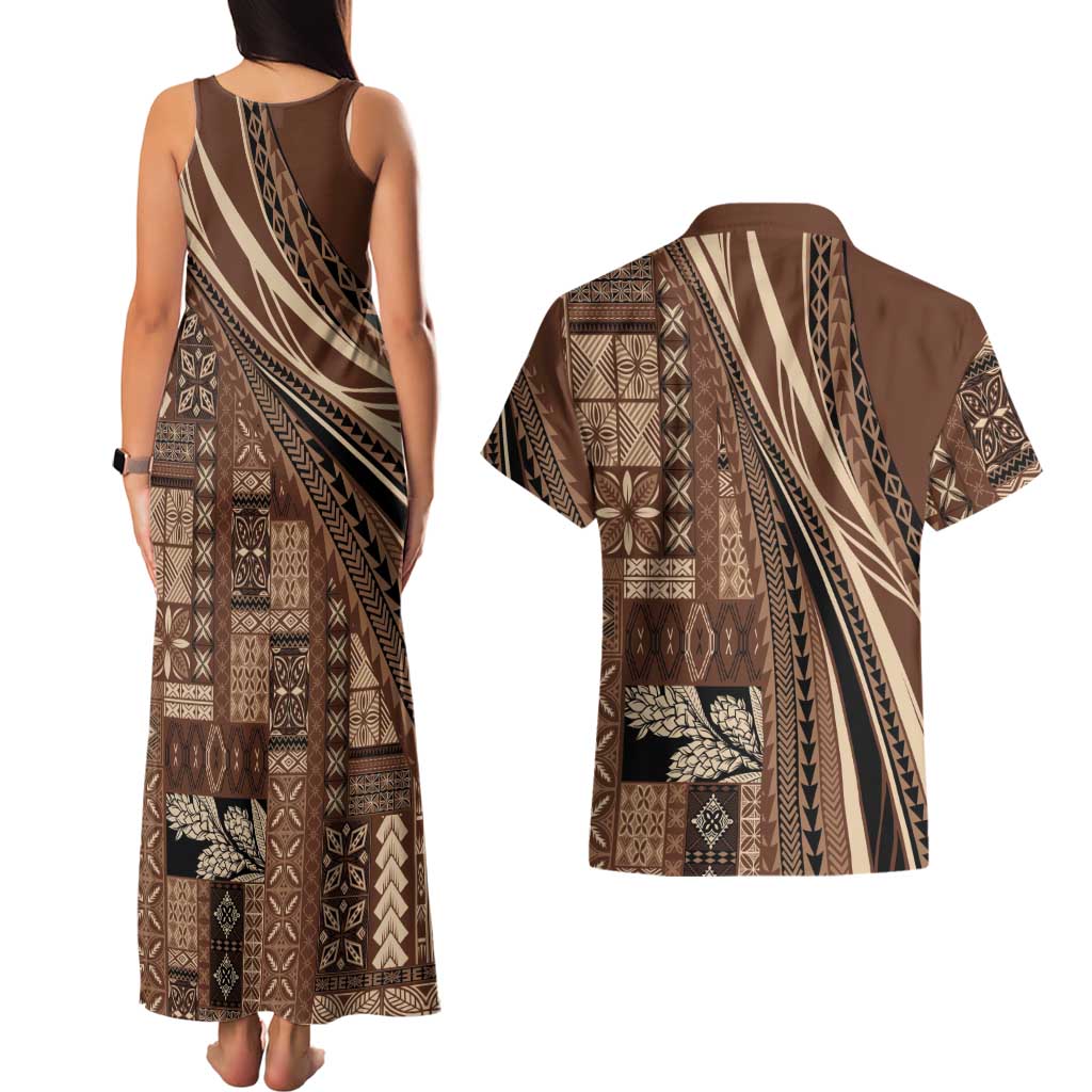 Pasifika Women's Day - Samoa Siapo Malu Tattoo Inspired Couples Matching Tank Maxi Dress and Hawaiian Shirt Brown LT7 - Polynesian Pride