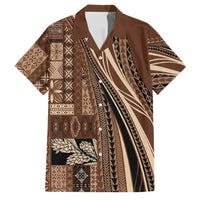 Pasifika Women's Day - Samoa Siapo Malu Tattoo Inspired Family Matching Long Sleeve Bodycon Dress and Hawaiian Shirt Brown LT7 Dad's Shirt - Short Sleeve Brown - Polynesian Pride