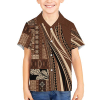 Pasifika Women's Day - Samoa Siapo Malu Tattoo Inspired Family Matching Long Sleeve Bodycon Dress and Hawaiian Shirt Brown LT7 Son's Shirt Brown - Polynesian Pride