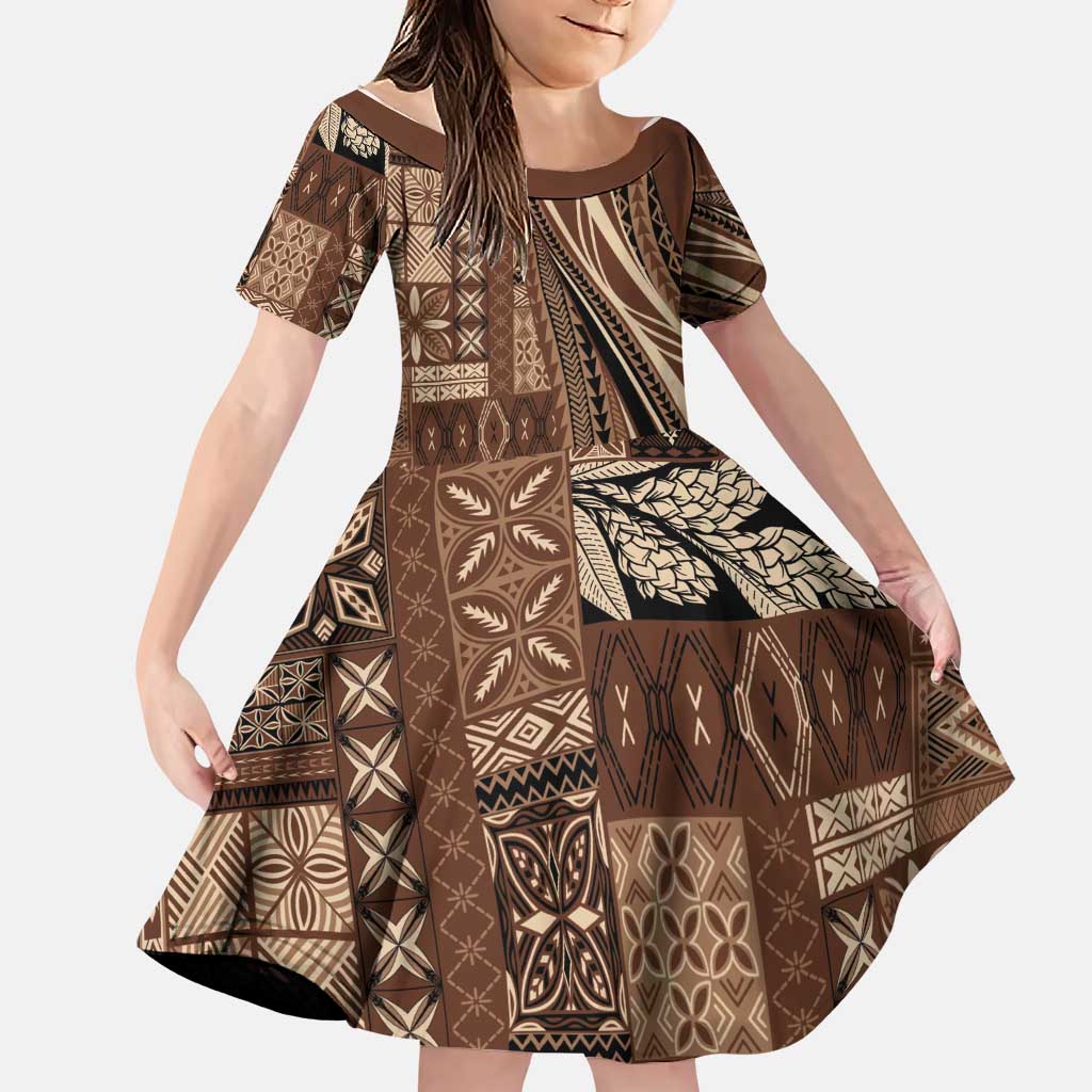 Pasifika Women's Day - Samoa Siapo Malu Tattoo Inspired Family Matching Mermaid Dress and Hawaiian Shirt Brown
