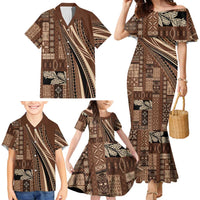 Pasifika Women's Day - Samoa Siapo Malu Tattoo Inspired Family Matching Mermaid Dress and Hawaiian Shirt Brown