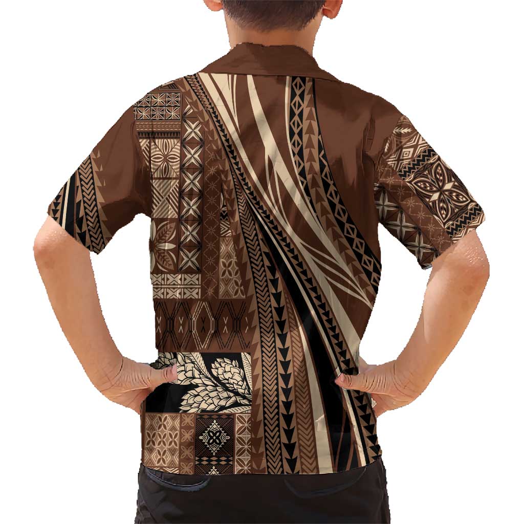 Pasifika Women's Day - Samoa Siapo Malu Tattoo Inspired Family Matching Short Sleeve Bodycon Dress and Hawaiian Shirt Brown