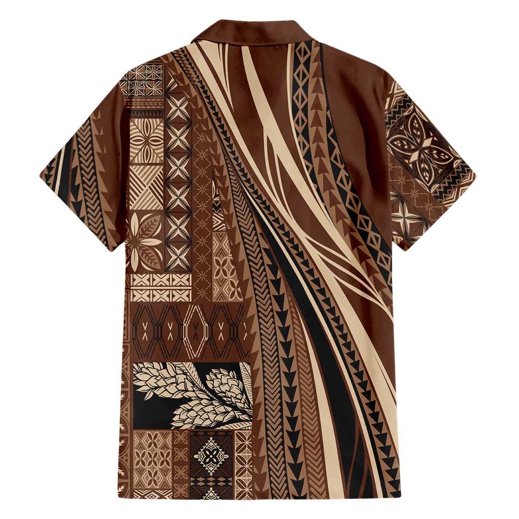 Pasifika Women's Day - Samoa Siapo Malu Tattoo Inspired Family Matching Short Sleeve Bodycon Dress and Hawaiian Shirt Brown