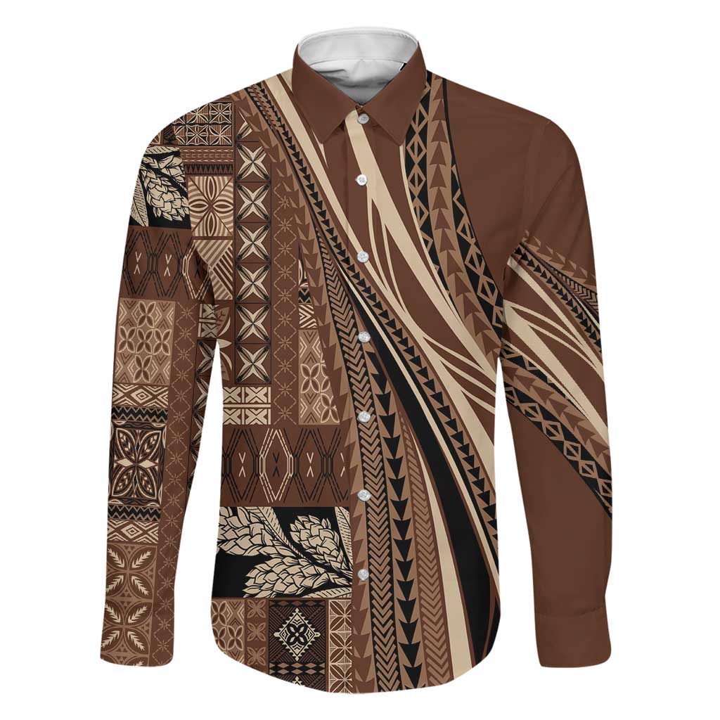 Pasifika Women's Day - Samoa Siapo Malu Tattoo Inspired Family Matching Short Sleeve Bodycon Dress and Hawaiian Shirt Brown