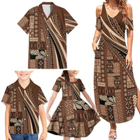 Pasifika Women's Day - Samoa Siapo Malu Tattoo Inspired Family Matching Summer Maxi Dress and Hawaiian Shirt Brown