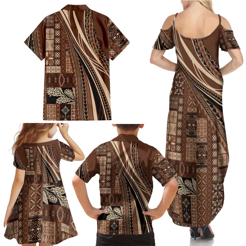 Pasifika Women's Day - Samoa Siapo Malu Tattoo Inspired Family Matching Summer Maxi Dress and Hawaiian Shirt Brown