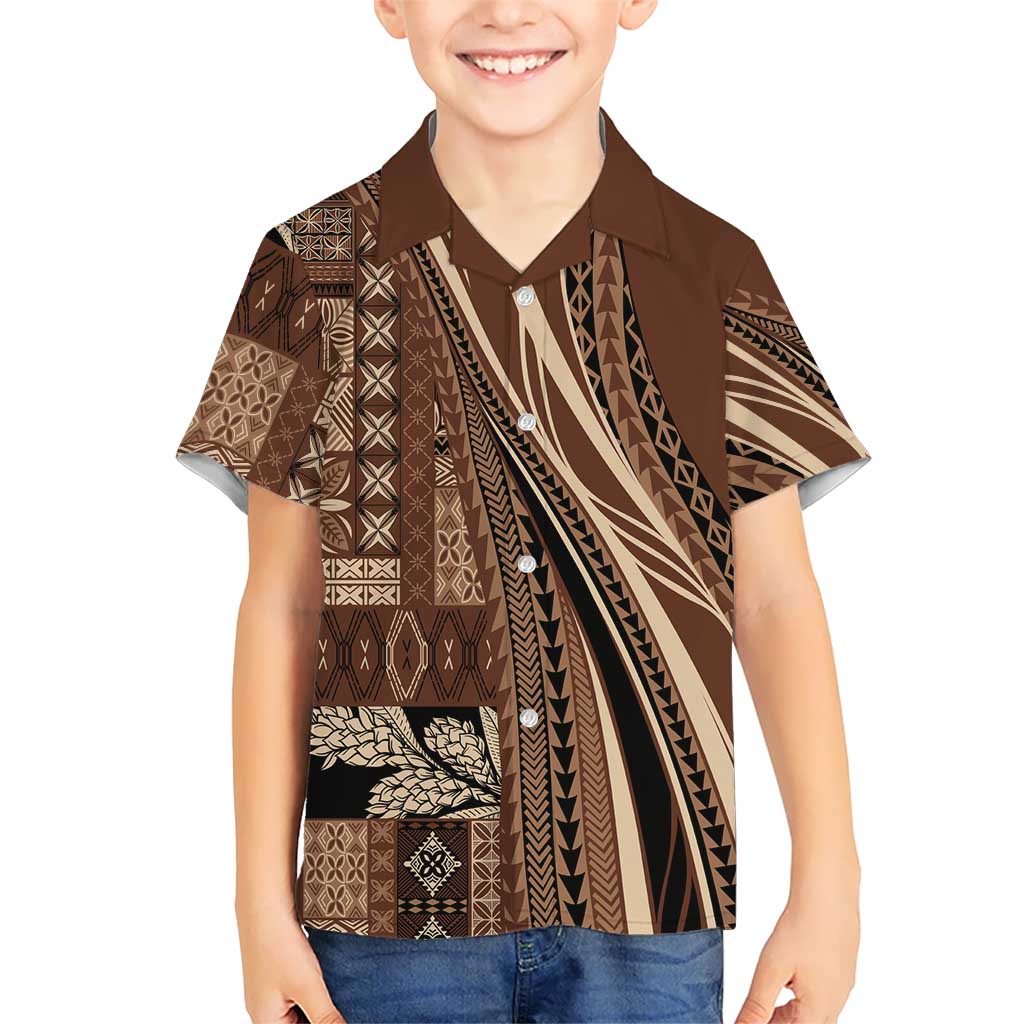 Pasifika Women's Day - Samoa Siapo Malu Tattoo Inspired Family Matching Summer Maxi Dress and Hawaiian Shirt Brown