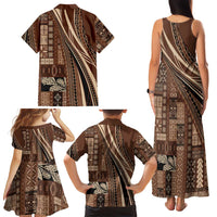 Pasifika Women's Day - Samoa Siapo Malu Tattoo Inspired Family Matching Tank Maxi Dress and Hawaiian Shirt Brown