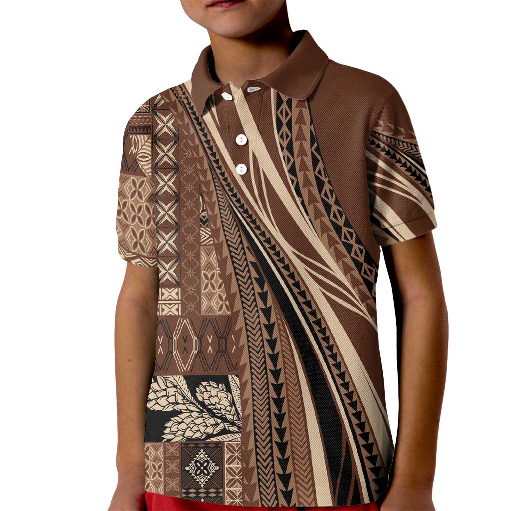 Pasifika Women's Day - Samoa Siapo Malu Tattoo Inspired Kid Polo Shirt Brown LT7 Kid Brown - Polynesian Pride