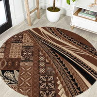 Pasifika Women's Day - Samoa Siapo Malu Tattoo Inspired Round Carpet Brown