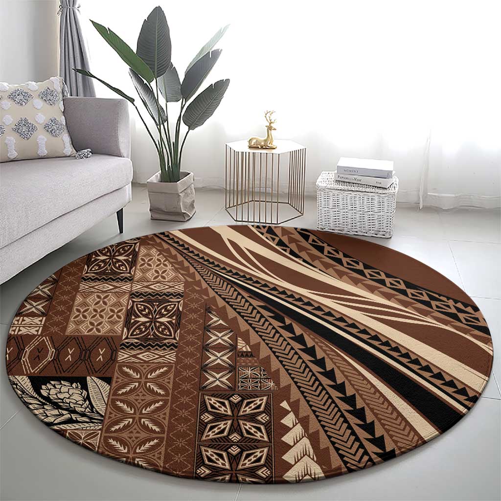 Pasifika Women's Day - Samoa Siapo Malu Tattoo Inspired Round Carpet Brown