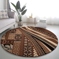 Pasifika Women's Day - Samoa Siapo Malu Tattoo Inspired Round Carpet Brown