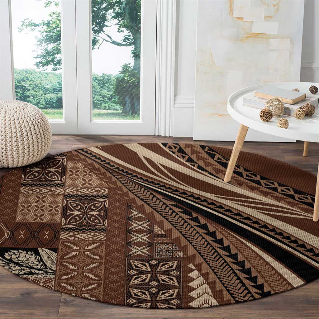 Pasifika Women's Day - Samoa Siapo Malu Tattoo Inspired Round Carpet Brown
