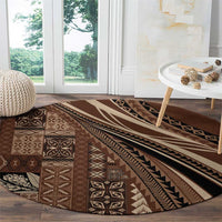 Pasifika Women's Day - Samoa Siapo Malu Tattoo Inspired Round Carpet Brown