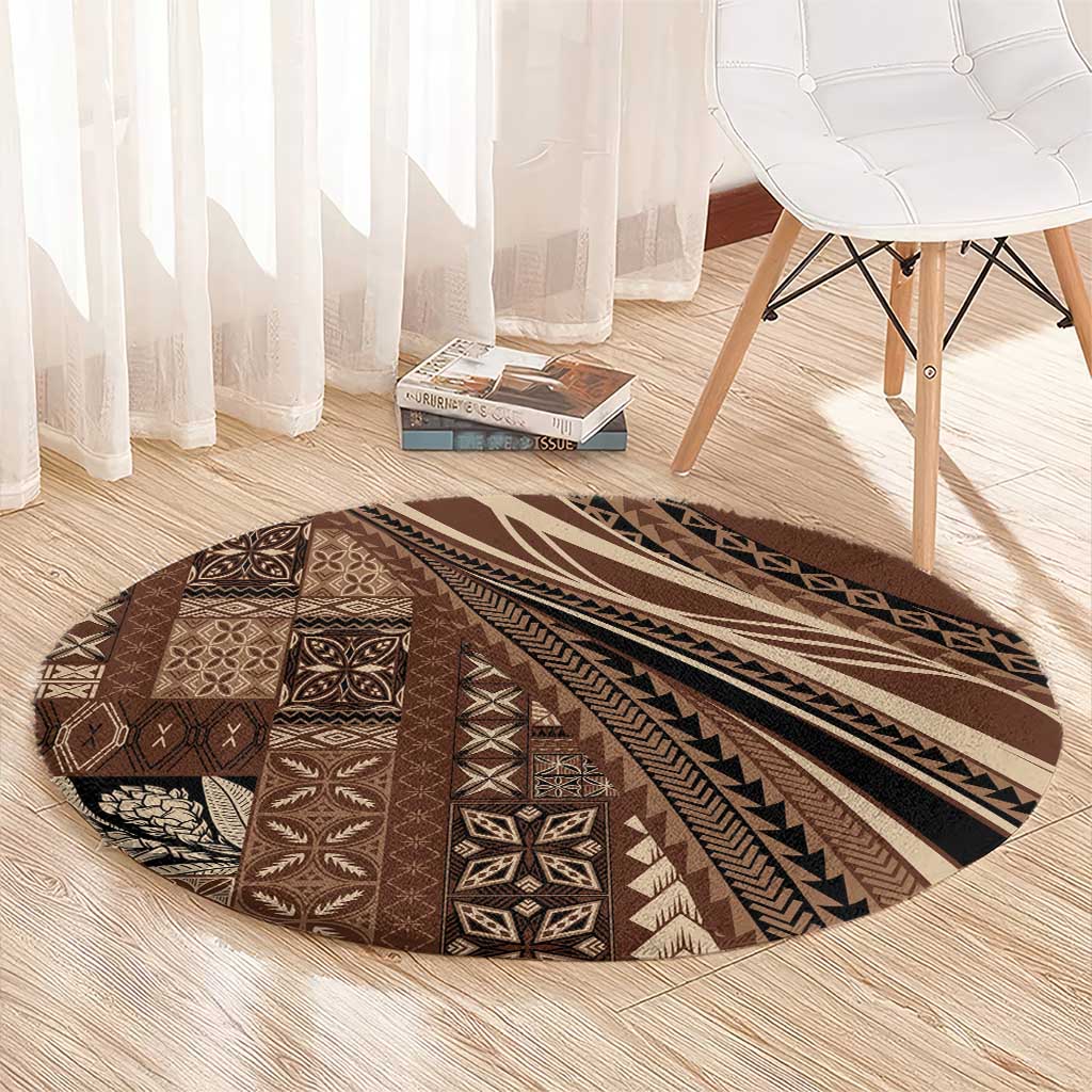 Pasifika Women's Day - Samoa Siapo Malu Tattoo Inspired Round Carpet Brown