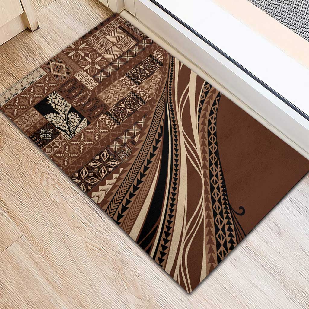 Pasifika Women's Day - Samoa Siapo Malu Tattoo Inspired Rubber Doormat Brown
