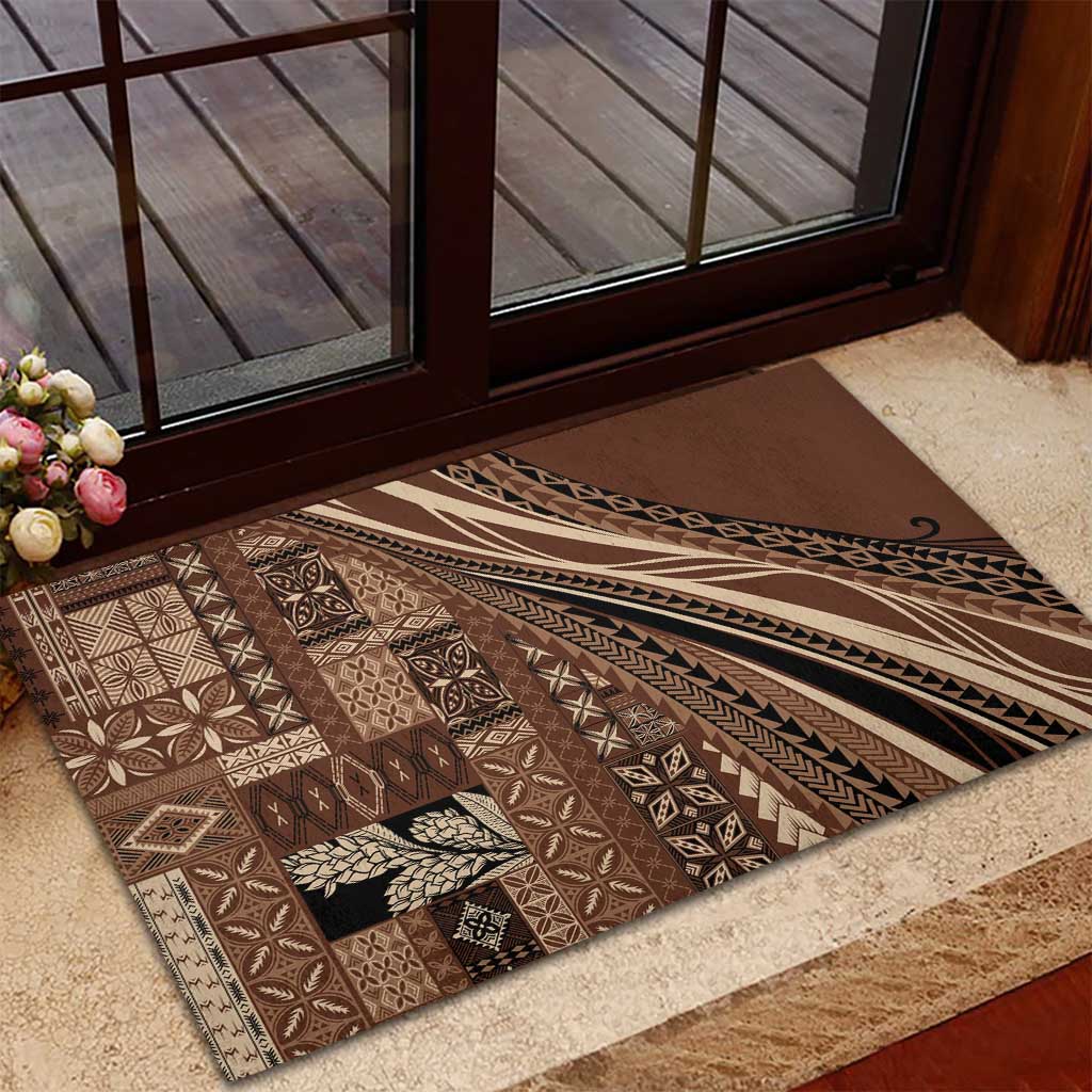 Pasifika Women's Day - Samoa Siapo Malu Tattoo Inspired Rubber Doormat Brown