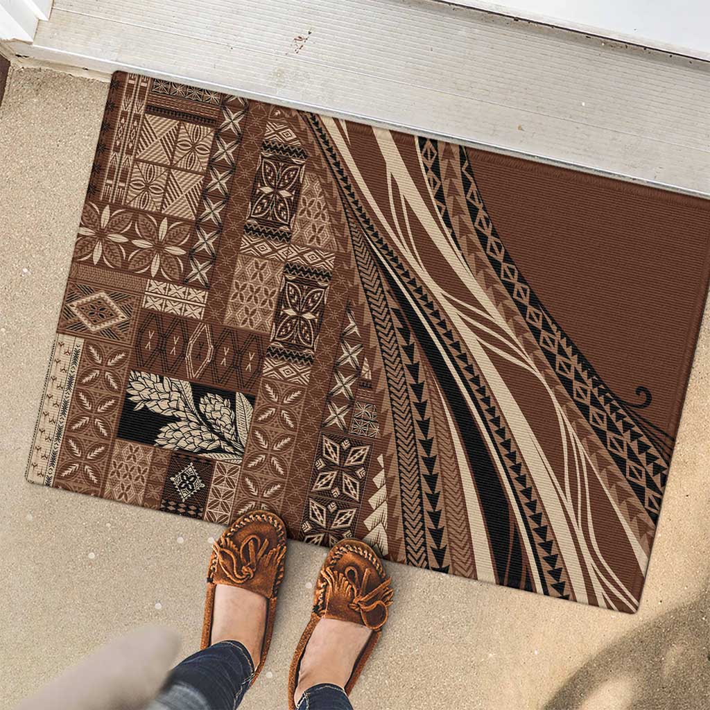 Pasifika Women's Day - Samoa Siapo Malu Tattoo Inspired Rubber Doormat Brown