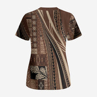 Pasifika Women's Day - Samoa Siapo Malu Tattoo Inspired Scrub Top Brown