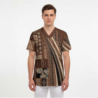 Pasifika Women's Day - Samoa Siapo Malu Tattoo Inspired Scrub Top Brown