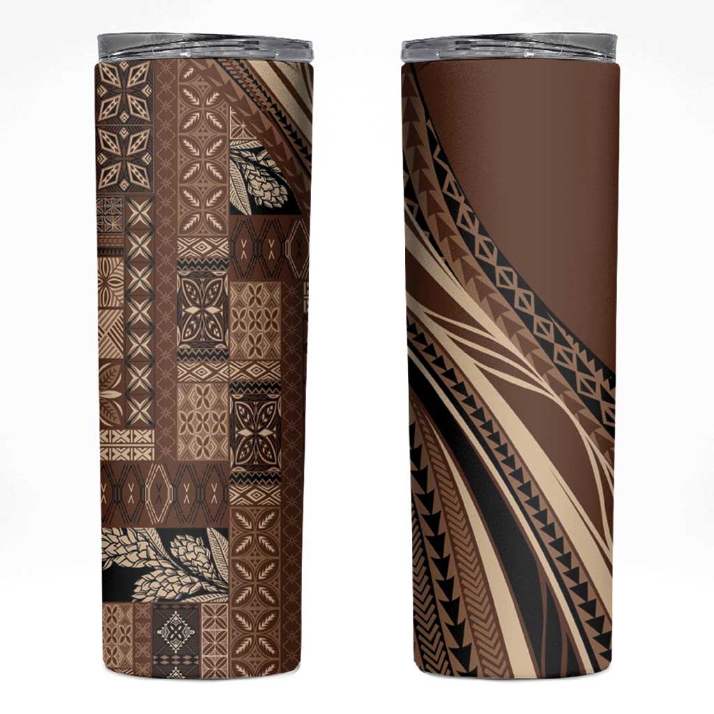 Pasifika Women's Day - Samoa Siapo Malu Tattoo Inspired Skinny Tumbler Brown LT7 Brown - Polynesian Pride