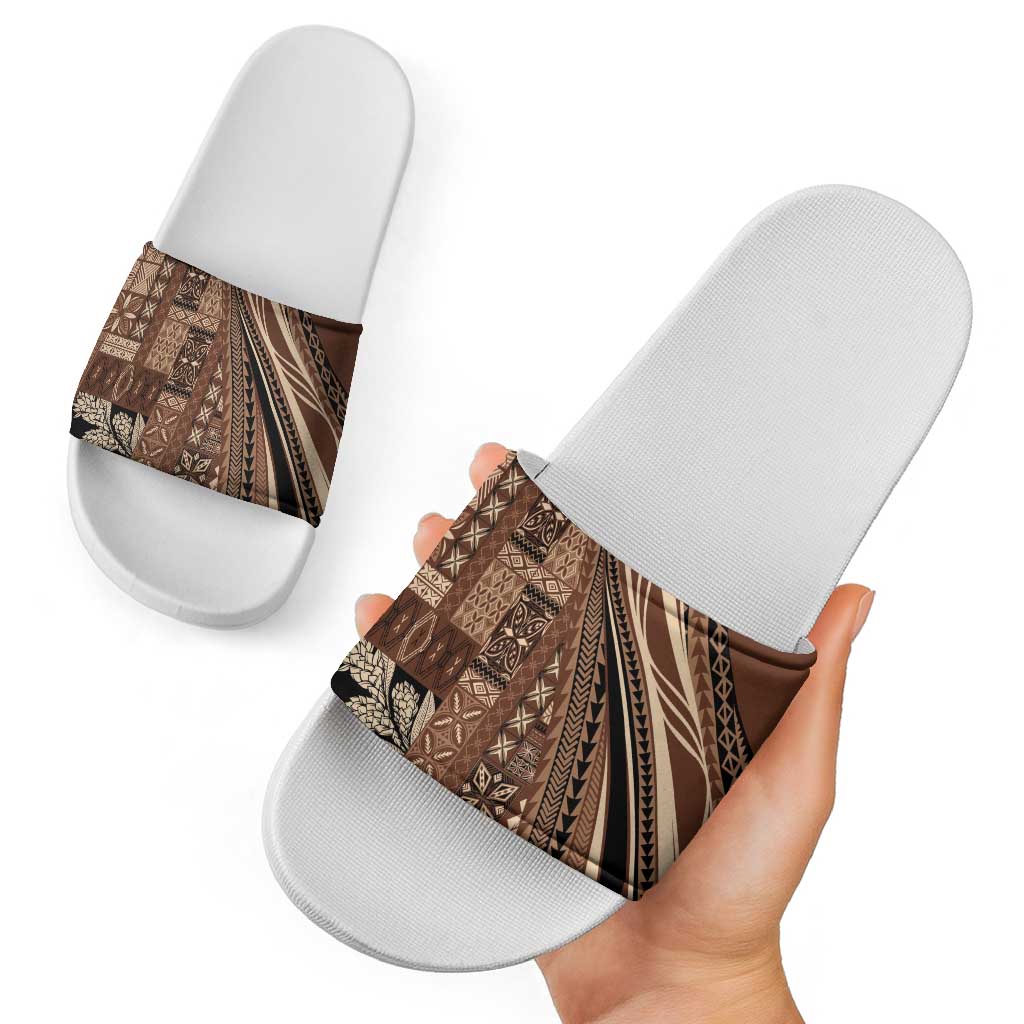 Pasifika Women's Day - Samoa Siapo Malu Tattoo Inspired Slide Sandals Brown