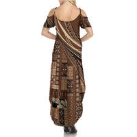 Pasifika Women's Day - Samoa Siapo Malu Tattoo Inspired Summer Maxi Dress Brown