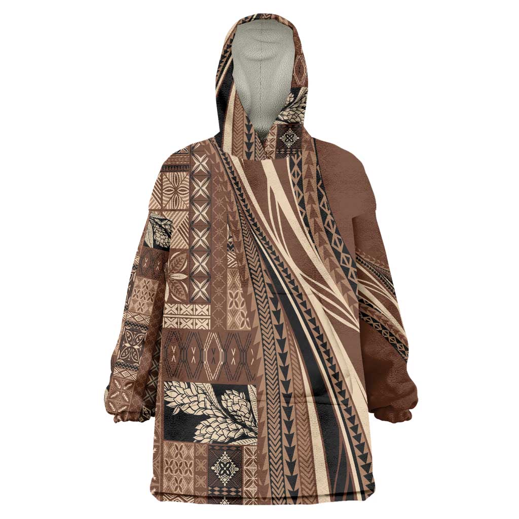 Pasifika Women's Day - Samoa Siapo Malu Tattoo Inspired Wearable Blanket Hoodie Brown