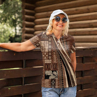 Pasifika Women's Day - Samoa Siapo Malu Tattoo Inspired Women Polo Shirt Brown
