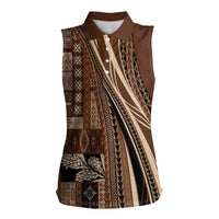 Pasifika Women's Day - Samoa Siapo Malu Tattoo Inspired Women Sleeveless Polo Shirt Brown LT7 Female Brown - Polynesian Pride